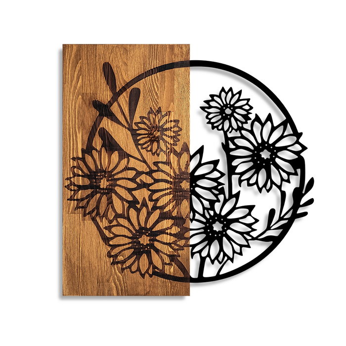 Wallity Flowers 1 Escultura de pared en nogal y negro
